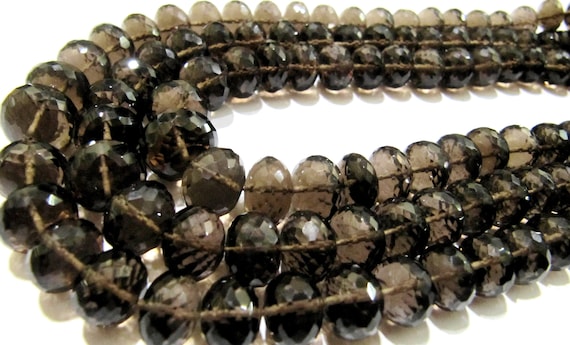 Natural Smoky Quartz Rondelle Faceted Beads 9 to 12 mm Graduated best Quality Beads Strand 8 inches Long