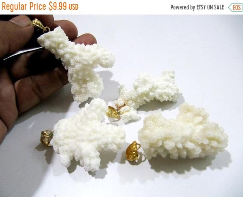 ON SALE Natural White Coral Cluster Pendant 24Kt Gold Plated Pendant Free Shape Charm with Designer loop Size 40 x 50 mm to 50 x 60 mm Itali