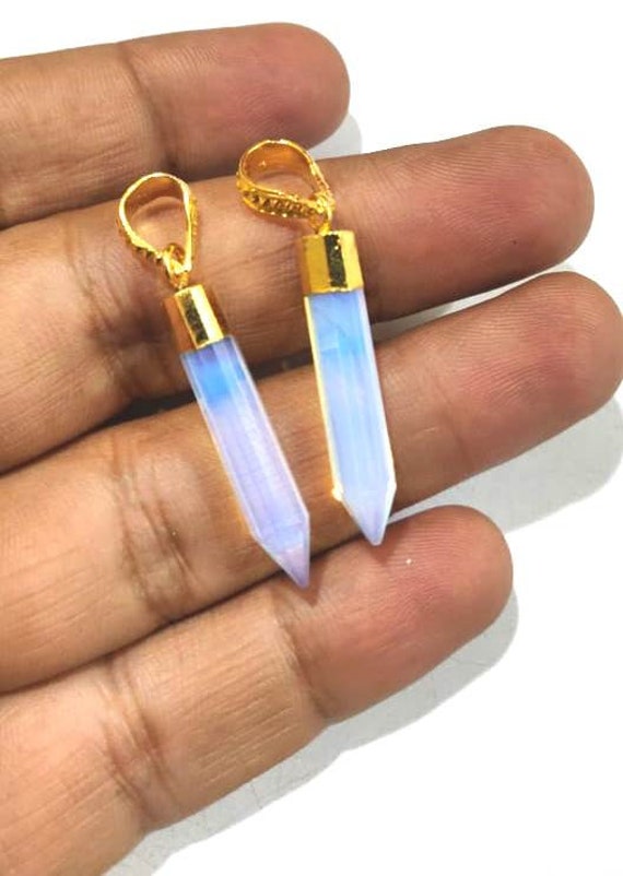 White Opalite Pencil Shape Pointed Charms 30 to 40mm Gold Electroplated Pendant, Faceted Fancy shape charm with Designer Loop Sold Per piece