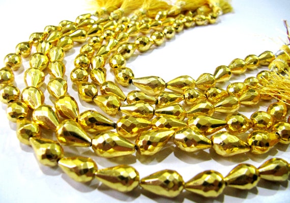 Natural Golden Pyrite Straight Drilled Briolette Tear drop shape Beads 8x13mm Top Quality Gemstone Beads Strand 8 inch Long Jewelry making