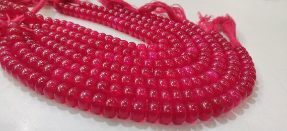 Natural Dark Hot Pink chalcedony Rondelle Plain Smooth 8mm Beads sold Per strand 8 Inches Long Great Quality Beads.