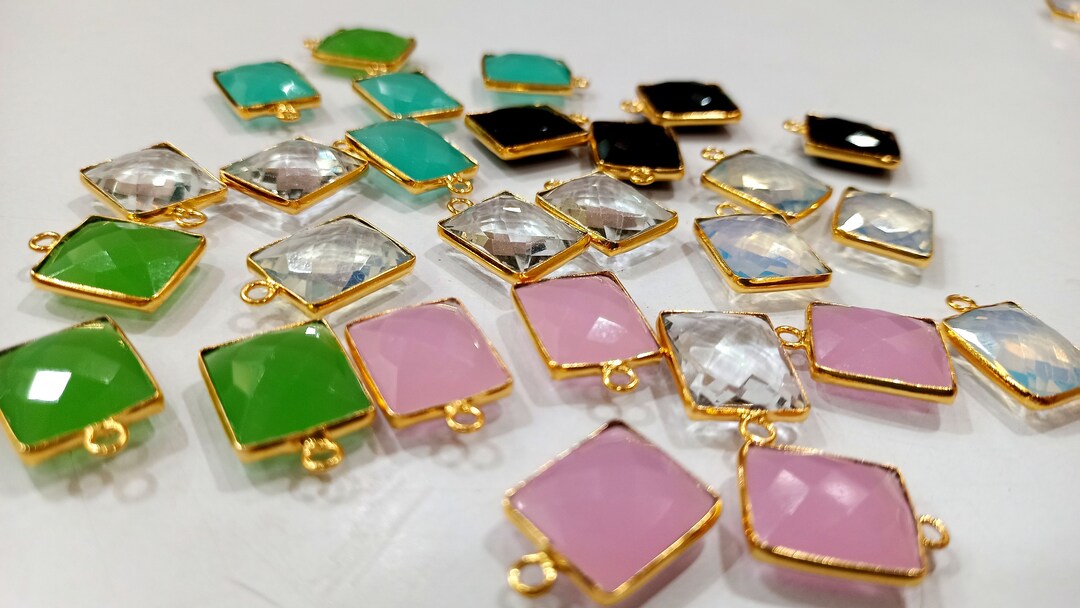 Natural Multi Gemstone Rectangle Shape 12x14mm Single Loop Bezel ...