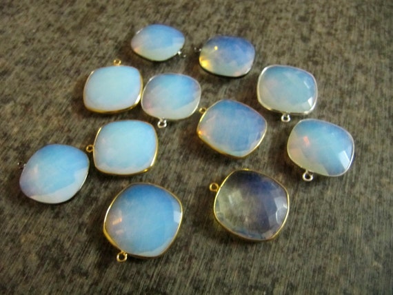 White Opal Quartz Briolette Faceted Size 23mm Cushion Square Shape Single Loop Bezel Connector Choose the Plating color Sold Per Piece