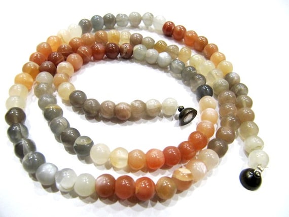 Natural Multi Moonstone Round Plain Smooth  7mm  Beaded Necklace 26 Inches Long With Magnetic Clasp Top Quality Wholesale prices