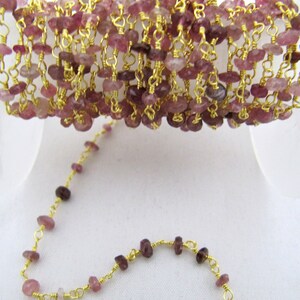 Natural Pink tourmaline Rondelle Faceted Beaded  3-4mm Size Tourmaline Bead Rosary Chain Wholesale Prices gemstone chain Per foot