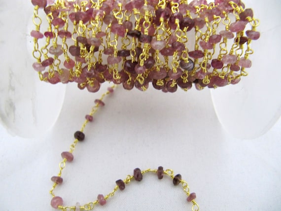 Natural Pink tourmaline Rondelle Faceted Beaded  3-4mm Size Tourmaline Bead Rosary Chain Wholesale Prices gemstone chain Per foot