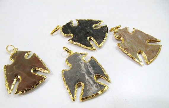 Natural Jasper Eagle Shape Gold Electroplated Double Loop Arrowhead Connector Charms Pendant Size approx.2 to 2.5 Long