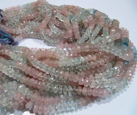 Natural Morganite Aquamarine Beads Rondelle Faceted 7mm Strand 8inches Long Micro faceted Multi Aqua Beads Wholesale Rates