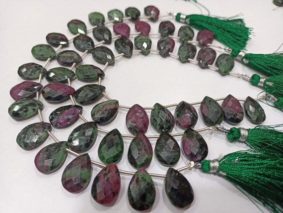 Natural Ruby Zoisite Pear shape Briolette 10x15mm Faceted Gemstone Beads Sold Per Strand 8 Inches long Great Quality Beads