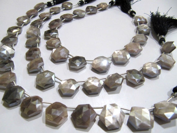 Natural Grey Moonstone AB Mystic Coated Hexagon Shape 14mm Gray color Beads Strand 10 Inches Long Jewelry Making Beads Sold Per Strand