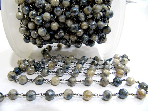 Natural Grey Silverite  Round Ball Shape Faceted 6 to 7mm Size Beaded Rosary Chain High Quality Jewelry Making Chain sold per foot