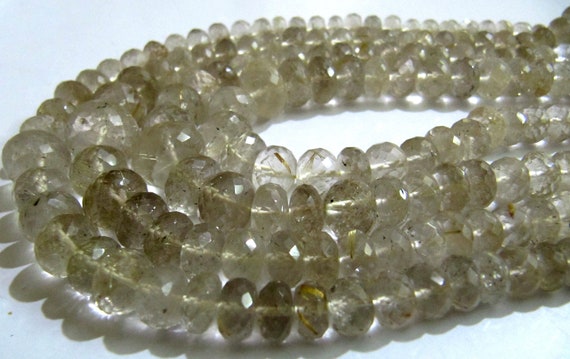 Natural Golden Rutilated Quartz  Rondelle Faceted 6 to 10 Graduated Beads sold per strand 8 Inch Long Semi Precious Golden Color Beads