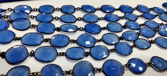 Blue Chalcedony Free Shape 12 to 16mm Briolette Faceted Connector Link Chain Sold Per Foot Wholesale Prices Jewelry making chain
