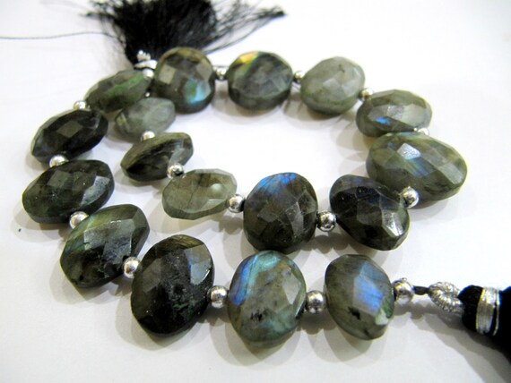 Natural Blue Flashy Labradorite Oval Faceted Beads 10x13mm to 13x18mm Genuine Black Rainbow Beads Strand 9 inches Long