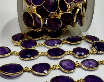 Cadena con conector de pepitas de amatista natural en forma de briolette, irregular, de 10 a 15 mm, se vende por pie, bisel de alta calidad