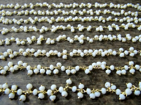 1 Foot-: White Chalcedony rondelle faceted 3-4mm size Beaded Wire Wrapped dangling cluster thick chain wholesale Prices