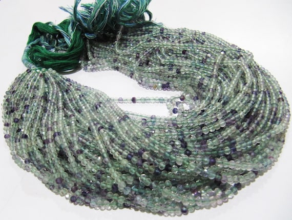 Natural Fluorite Multi Color Beads Fluorite Rondelle Shape Faceted 3mm Beads Green Beads, Purple Beads Strand 13 Inch Long