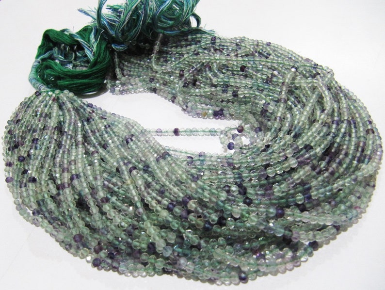 Natural Fluorite Multi Color Beads Fluorite Rondelle Shape Faceted 3mm Beads Green Beads, Purple Beads Strand 13 Inch Long image 1