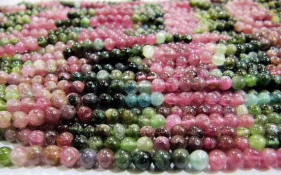 Multi Color Tourmaline Plain Smooth Ball Shape Round beads 3mm to 4mm Size Strand 13 inches long Water melon Tourmaline jewelry making Bead