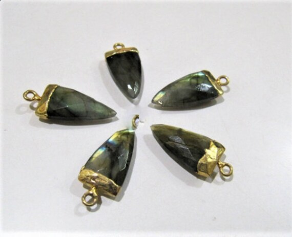 2Pc.- Natural Labradorite  Bullet Nugget Shape Charm Pendant / Single Loop Slice Stick Cap Pendant / 20 to 25 mm Connector Charm