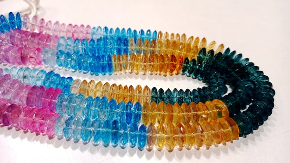Multi Color Topaz German Cut Rondelle Faceted 11-12mm Beads Sold Per Strand 8 Inches Long best Quality Beads