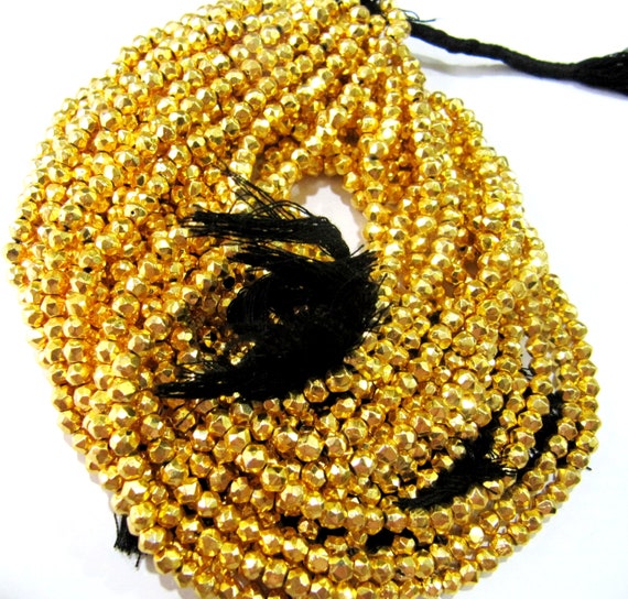 Natural Golden Pyrite Rondelle Faceted Beads 3-4mm Top Quality Gemstone Beads Strand 13 inch Long Jewelry making beads