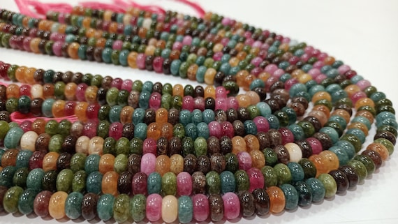Natural Multi Tourmaline Rondelle plain smooth 8mm Beads Gemstone Beads Sold Per strand 8 inches Long