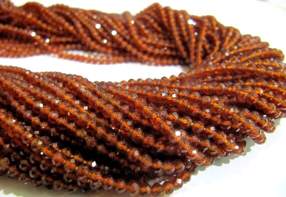 Natural Hessonite Garnet  3mm Rondelle Micro faceted Gemstone Beads Strand 13 Inches Long Best Quality Beads Sold Per Strand