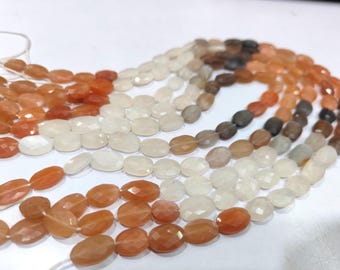 Natural Genuine Multi Moonstone Beads Oval Faceted 8x12mm to 9x13 Strand 8inch long, Semi Precious Stone Beads