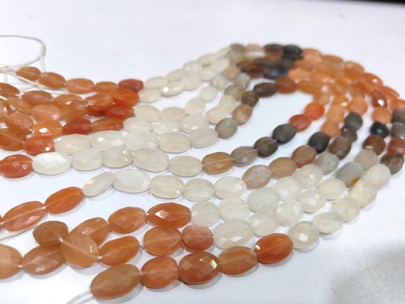 Natural Genuine Multi Moonstone Beads Oval Faceted 8x12mm to 9x13 Strand 8inch long, Semi Precious Stone Beads