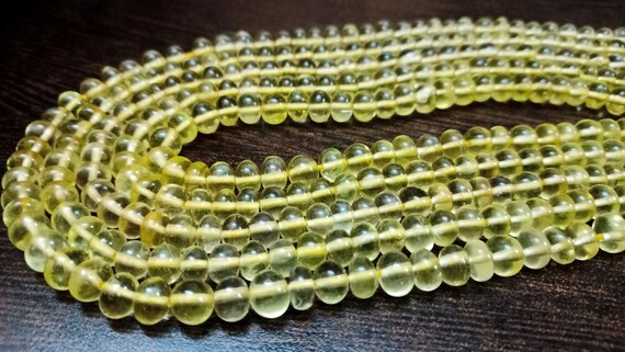 Natural Lemon Quartz Rondelle Plain Smooth 7 to 8mm Beads Sold per Strand 8 Inches Long  Great Quality Beads