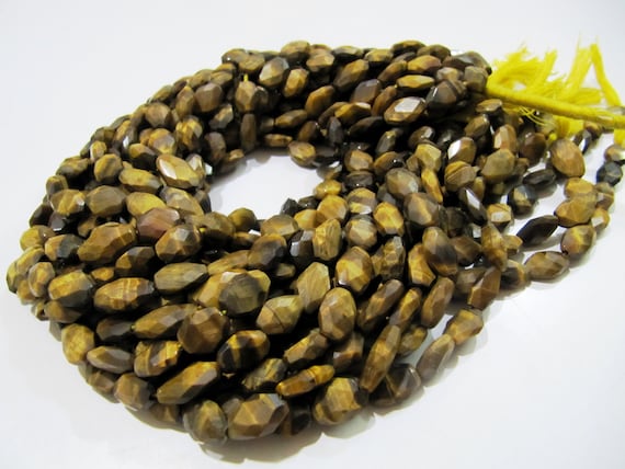 Natural Tiger Eye Oval Faceted Briolette Beads 7x9mm to 8x12mm Mani Shape Gemstone Beads Strands approx 13 inch long sold per Strand