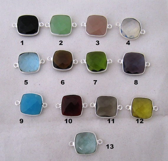 Mis Color Quartz Cushion Shape 15mm Briolette Connectors Hydro Quartz  Double Loop Bezel Charms Jewelry Making Bezel Choose Color & Plating