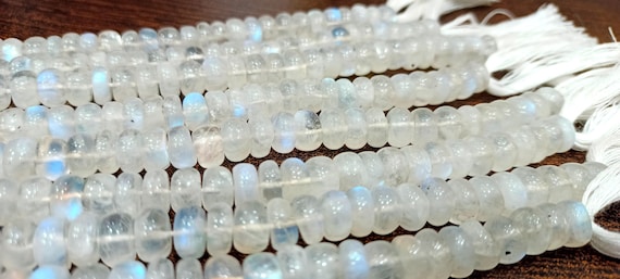Natural White Rainbow Moonstone Rondelle Plain Smooth 8mm Beads Sold Per Strand 8 Inches Long