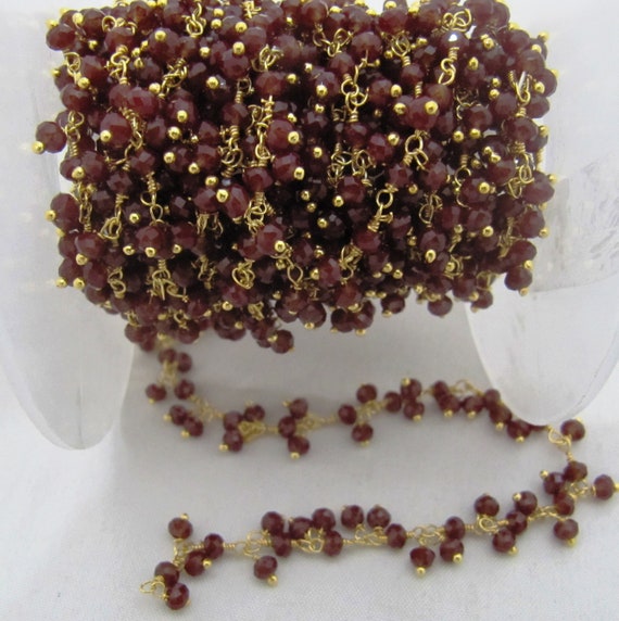 Garnet Hydro Quartz  Dangling Beaded 3mm Beads Thick Cluster Chain Wholesale Prices Jewelry Making Wire Wrapped chain sold per foot