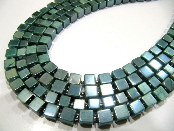 Natural Moonstone AB Mystic Coated 6-7mm Emerald Green Color Plain Smooth Cube Box Shape Jewelry Making Beads Strand 8 inches long
