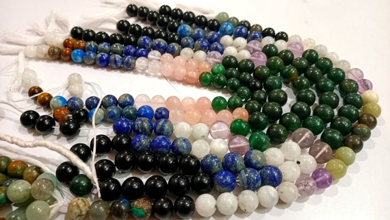 Natural Multi Gemstone Round Plain Smooth 9-10mm Beads Sold Per Strand 13 Inches Long Great Quality Jewelry Making Beads
