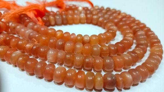 Natural Peach Moonstone Plain Smooth Rondelle Shape 6-8mm Jewelry Making Beads  Sold Per Strand 8 Inches Long