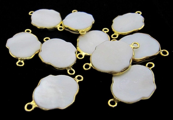 2 Pcs Set- Natural Pearl Clover Shape Approx 16x25mm Connectors , 24Kt Gold Plated Double Loop Bezel ,Pearl Leaf Clover Shape Connector
