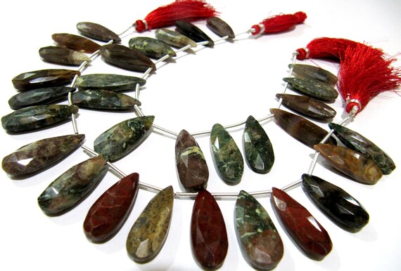 Natural Blood Agate Pear Shape Faceted Briolette beads 10x20mm To 12x24mm Graduated Jewelry Making Beads Strand 8 Inches Long
