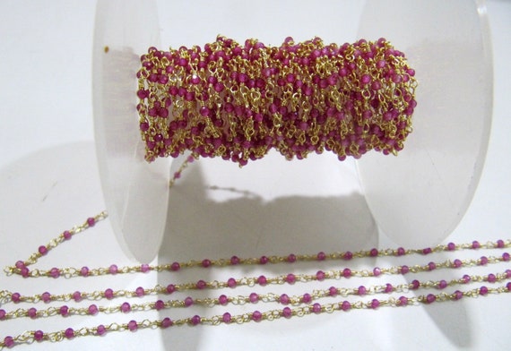 Natural Ruby Quartz Rondelle 2mm Faceted Beaded Rosary Chain Top Quality Wholesale Jewelry Making chain sold per foot