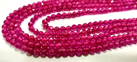Fine Quality Fancy Ruby 3mm Round Micro Faceted Beads Sold per Strand 13 Inches Long