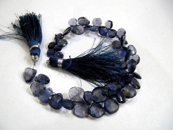 Natural Iolite Heart Shape Briolette Beads 7-8mm Sold Per strand 8 Inches long