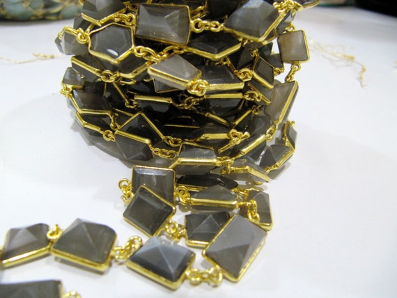 Natural Grey Moonstone Free Shape Laser Cut 10-12 mm Connector Link Chain Sold Per Foot High Quality Bezel Handmade chain