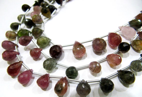 Natural Multi Tourmaline Briolette Faceted Drop Shape Beads Strand 8 Inches Long Multi Color Jewelry Making BEST Quality Beads