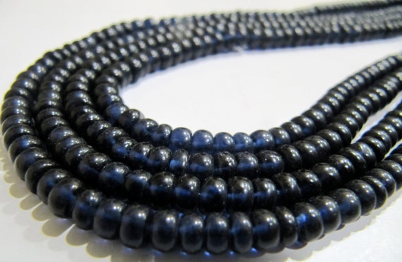 Blue Sapphire Rondelle Plain Smooth 4-5mm Imitation Lab Created Sapphire Beads Strand 13 inches Long Jewelry Making Beads