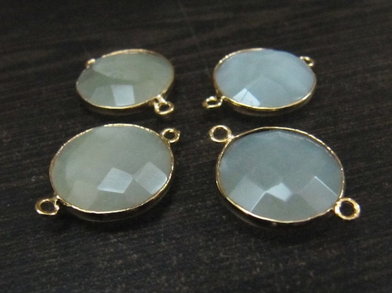4Pc.-  Natural White Moonstone Round Coin Shape Faceted Connectors Double Loop Bezel Connectors 15 mm Size Gemstone Connector Charms