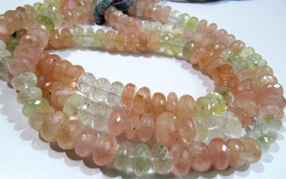 Natural Morganite Aquamarine Beads Rondelle Faceted 10mm to 12mm Strand 7 inches Long, Micro faceted Multi Aqua Beads Wholesale Rates