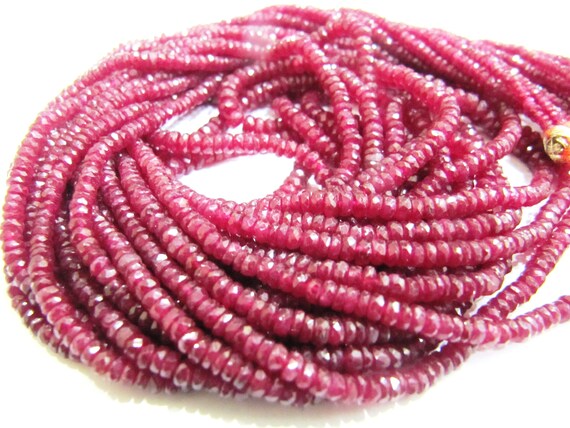 Natural Ruby Rondelle Faceted top Quality 3 to 4mm Beads Sold Per strand 8 inches Long  Best Quality Untreated African Ruby