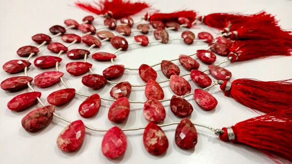 Natural Thulite Gemstone Pear Shape 10x15mm Faceted Beads Sold Per Strand 8 Inches Long Great Quality Beads